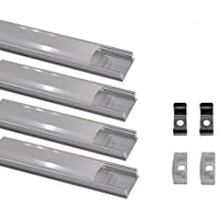 Kit 4x Perfil de Aluminio para Tira Led. Tapa Translucida. Incluye Tapones de extremos y Pestañas de Fijacion- 0 W- 1…